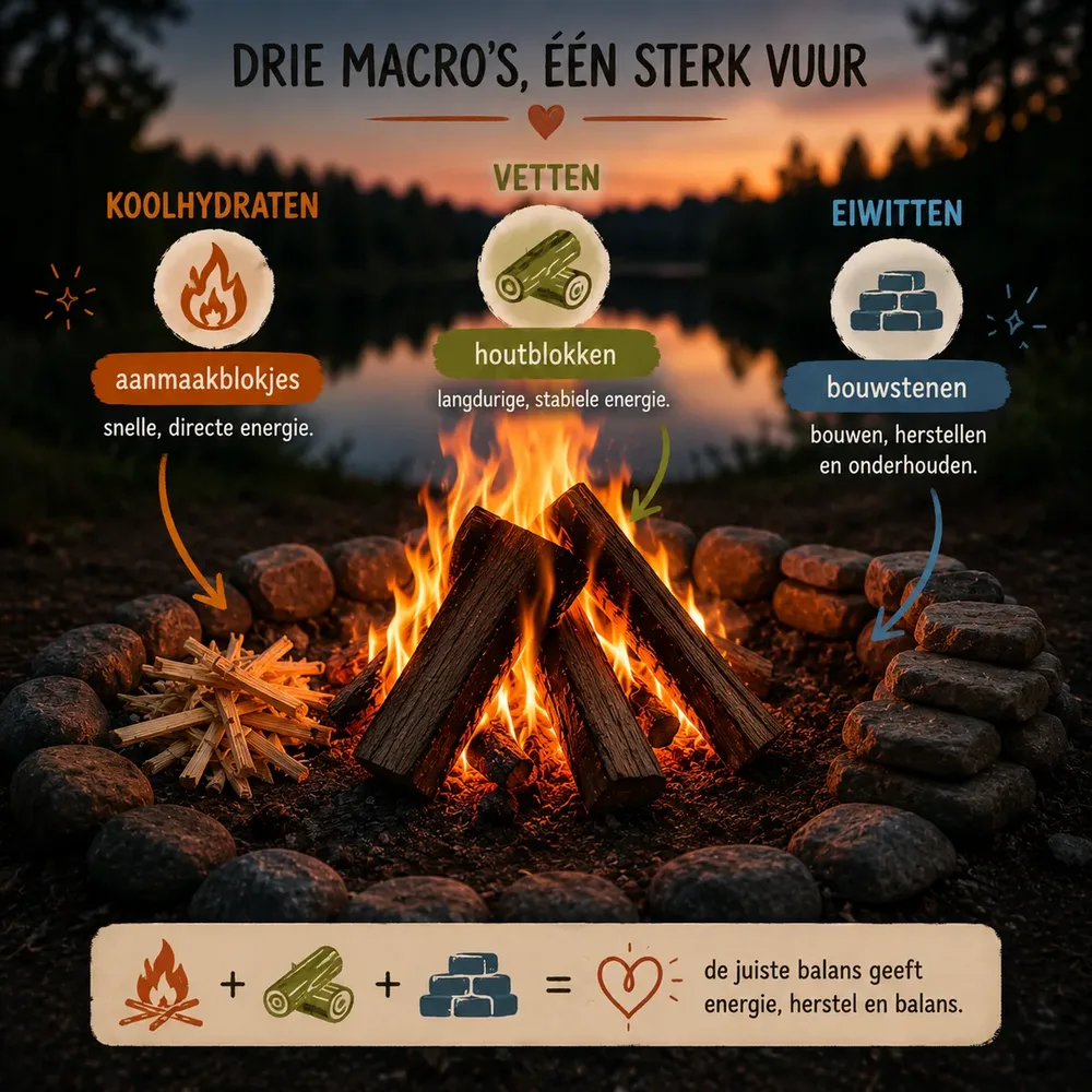 Overzicht van de drie macronutriënten koolhydraten, vetten en eiwitten